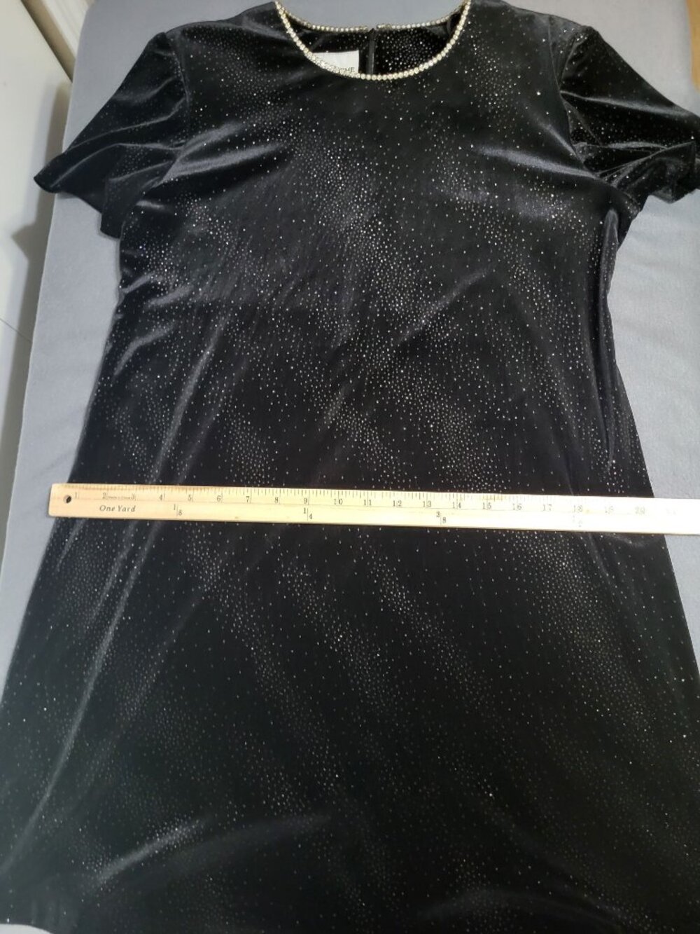 VTG Y2K Black Velvet Sparkle Rhinestone Short Sleeve Mini Dress Whimsigoth 10P - Picture 5 of 10